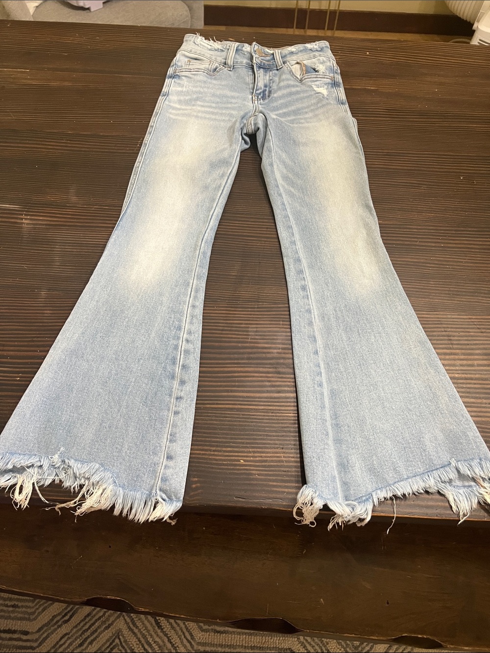 Flying Monkey Light Wash Frayed Hem Flare Jeans